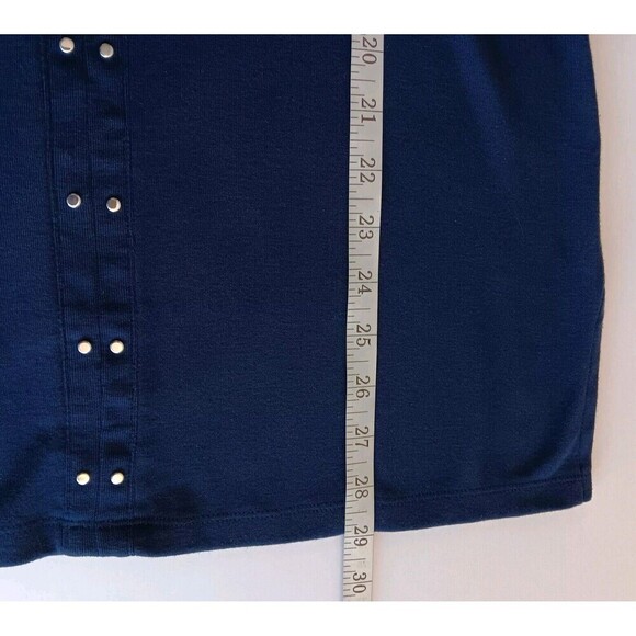 Karen Scott Size S Navy Blue Longline Top w/Stud Detail and Split Neck Design - Picture 7 of 9